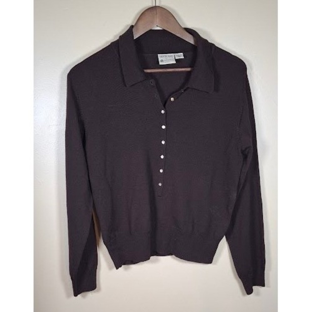Country Road Brown 100% Pure New Wool Long Sleeve Polo Sweater XL Vintage
